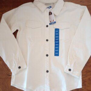 Ecothreads Girl's Size Large Corduroy Button White Long Sleeve Shirt Shacket NWT
